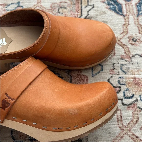 SANDGRENS Dublin Clog Mules Vegetable Tanned Light Wooden Base 38 EU 7-7.5 US - Picture 4 of 6
